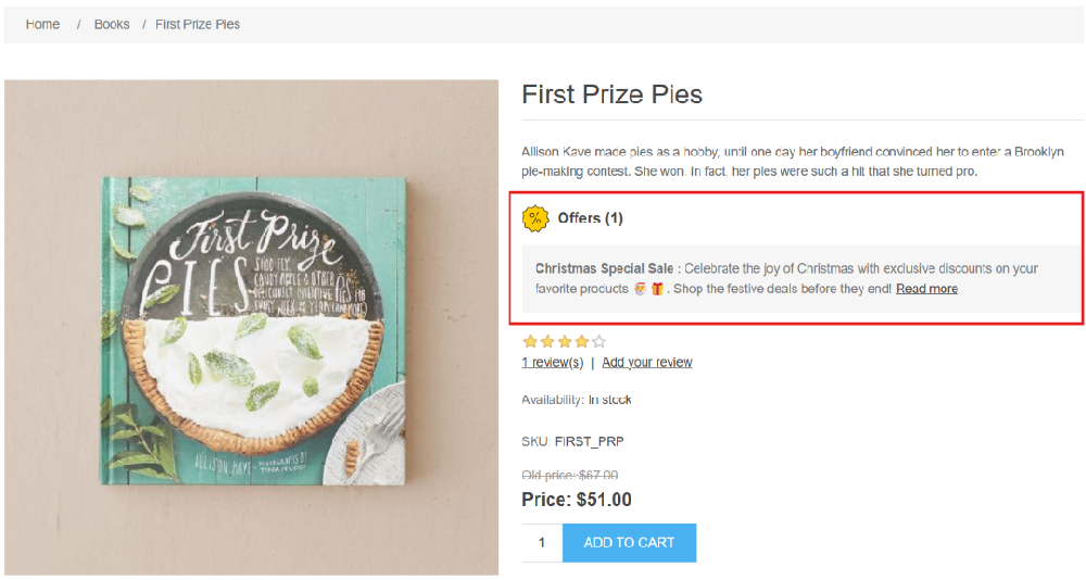 Product offer list view on detail page